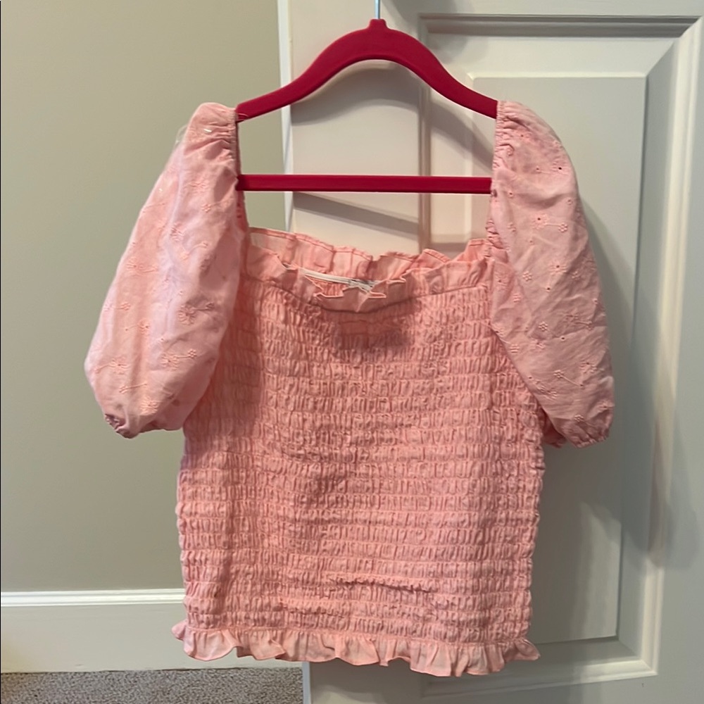 Pink Puff Sleeve Smocked Top
